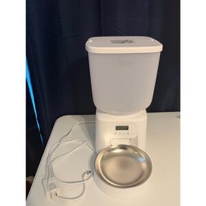 Automatic Pet Feeder with Stainless Steel Bowl - White